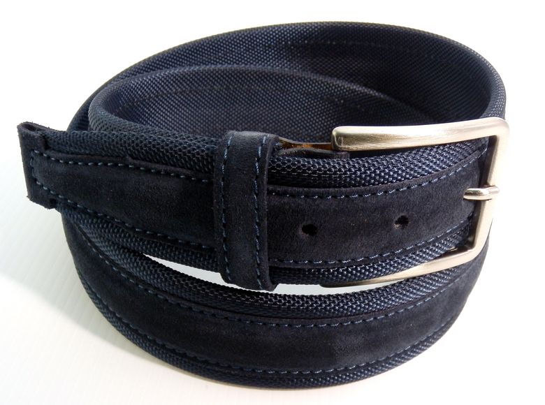 Cintura in tela + camoscio bordo Sughero - blu - mm40